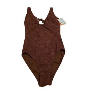 Shade & Shore - Brown - Pucker Texture -high leg One Piece Swimsuit - S - (4-6)